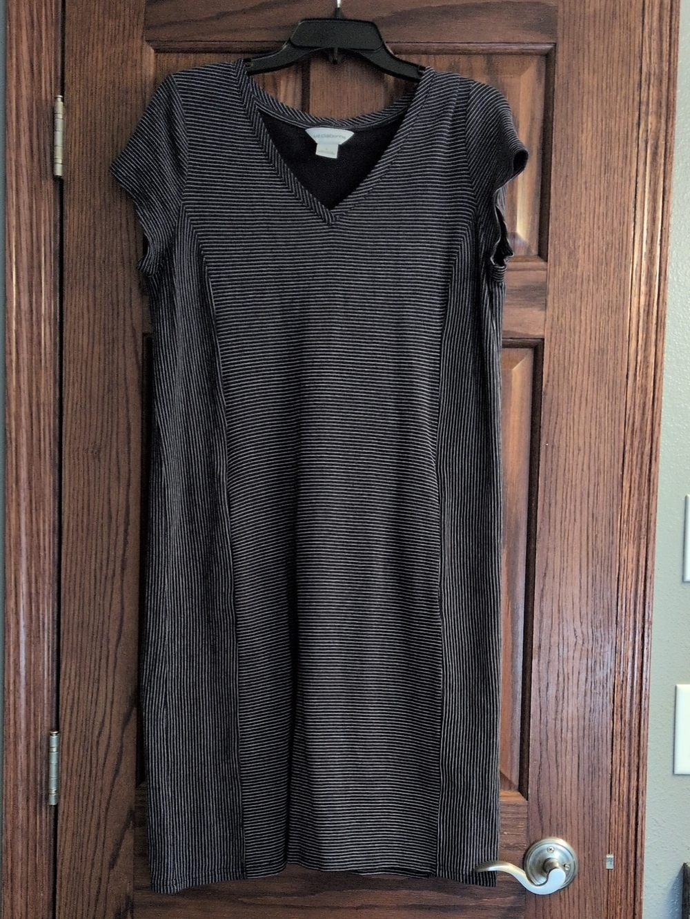 Liz Claiborne Black and White Striped V-Neck Dress